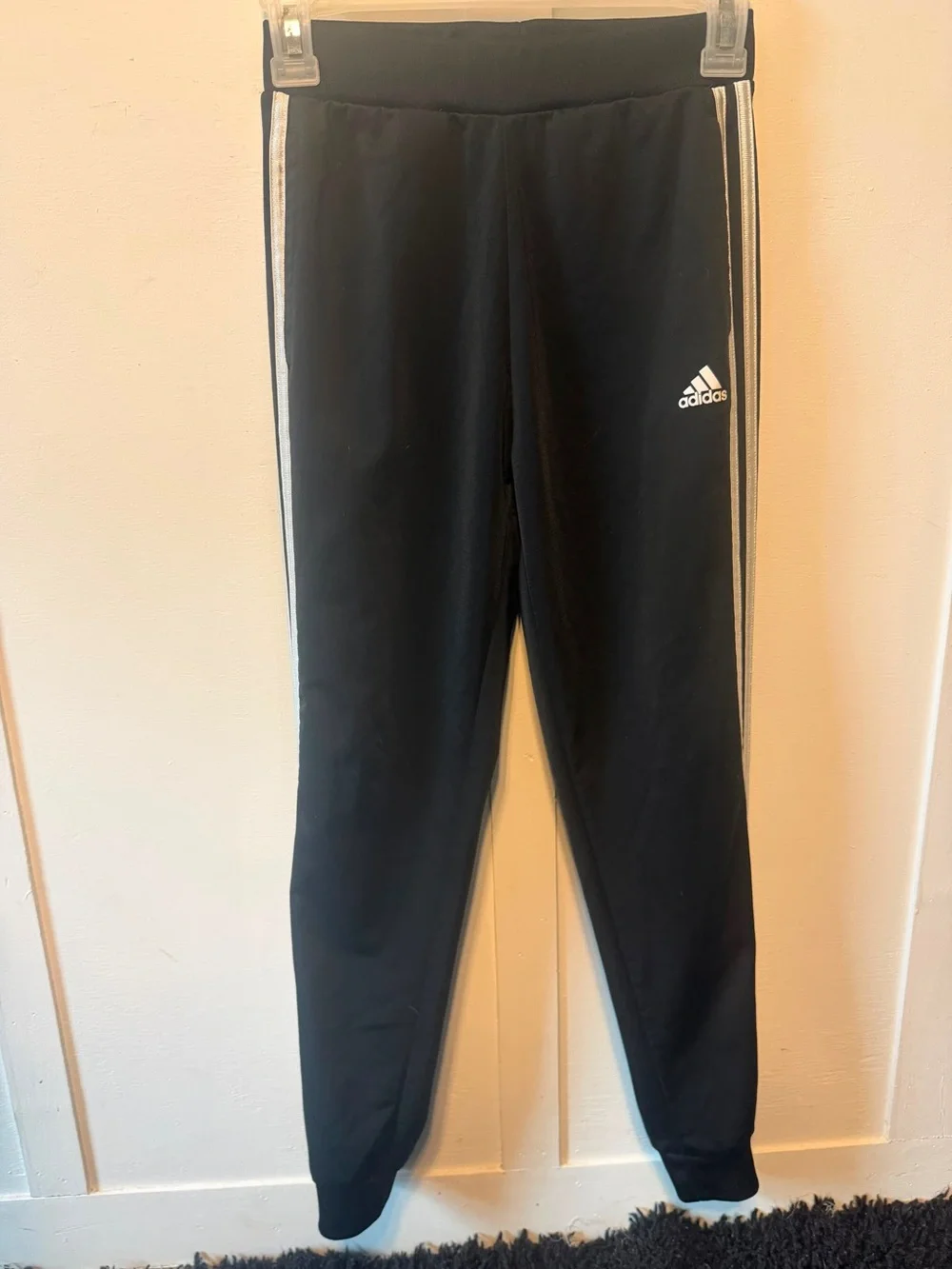 adidas Black Jogger Pants with White Side Stripes